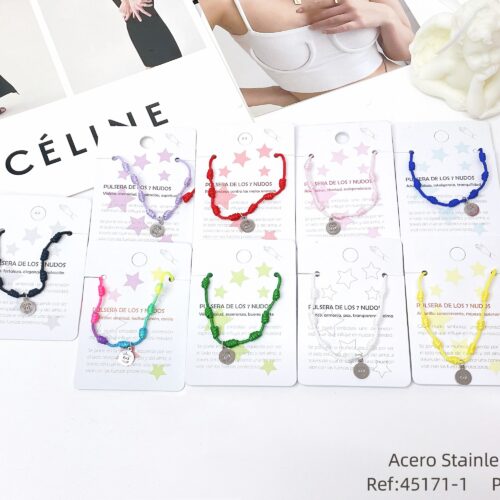 Pulsera Cuerda 7 Nudos Charm Ojo turco Plata