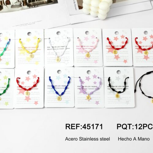 Pulsera Cuerda 7 Nudos Charm Ojo turco Dorado