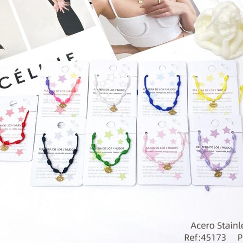 Pulsera Cuerda 7 Nudos Charm Ojo Turco Dorado