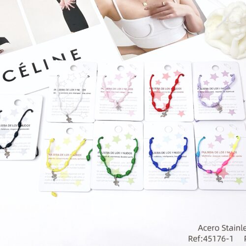 Pulsera Cuerda 7 Nudos Charm Serpiente Plateado