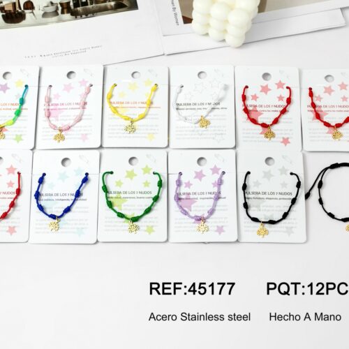 Pulsera Cuerda 7 Nudos Charm Árbol Dorado