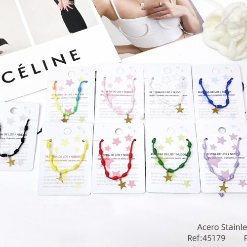 Pulsera Cuerda 7 Nudos Charm Estrella Plata