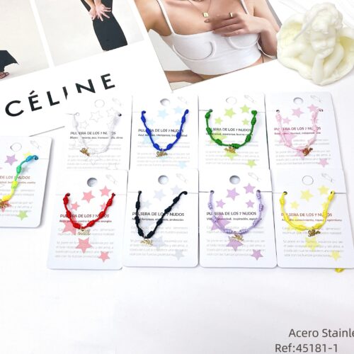 Pulsera Cuerda 7 Nudos Charm Love Dorado