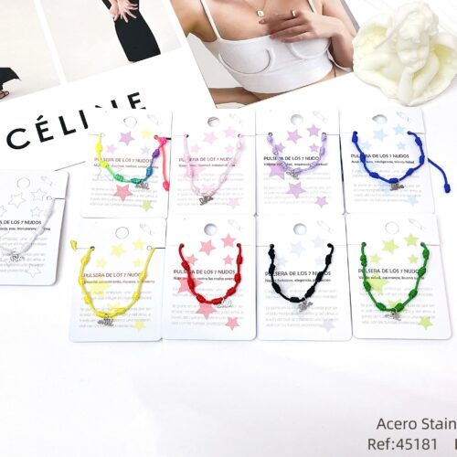 Pulsera Cuerda 7 Nudos Charm Love Plata