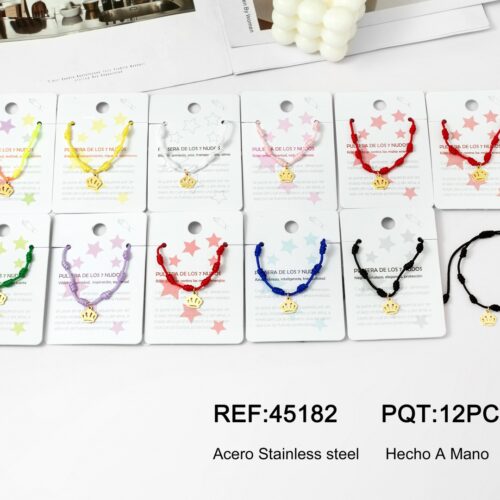 Pulsera Cuerda 7 Nudos Charm  Corona Dorado