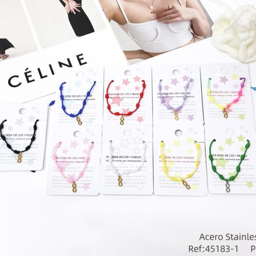 Pulsera Cuerda 7 Nudos Charm Infinito Dorado