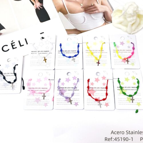 Pulsera Cuerda 7 Nudos Charm  Cruz Plata