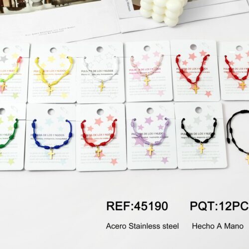 Pulsera Cuerda 7 Nudos Charm  Cruz Dorado