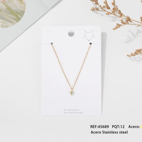 Collar Acero Colgante Rombo Piedras Blancas