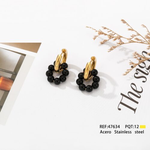 Pendientes Acero Aro Detalle Bolitas Negras