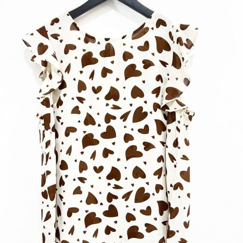 Blusa  Volantes Mangas Corazones Marrones  Escote Redondo