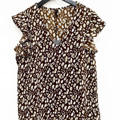 Blusa Marron Volantes Mangas Estampada Escote V