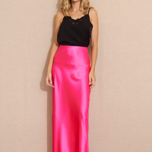 Falda Larga Satén Fucsia