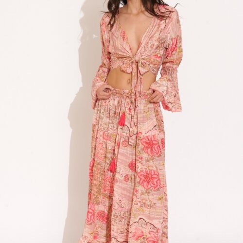 Falda Larga   Estampado Tiras  Cintura