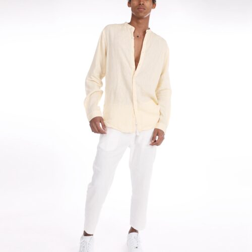 Camisa Lino Cuello Mao Amarillo