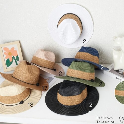 Sombrero Decorado Marrón y Beige Mujer