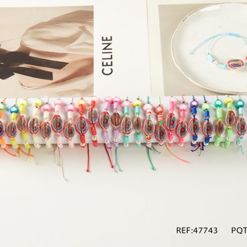 Pulsera Cuerda Bolitas y Concha