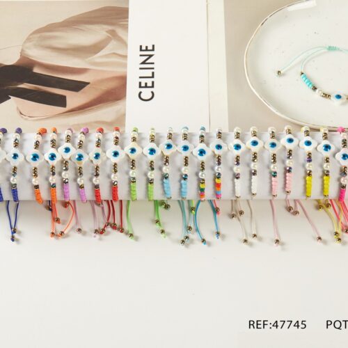 Pulsera Cuerda Bolitas  Ojo Turco