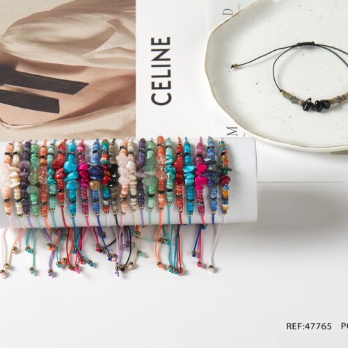 Pulsera Cuerda Bolas Piedra Color
