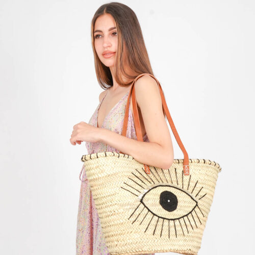 Capazo Ojo de Palma Natural y Lana - Asa de Piel