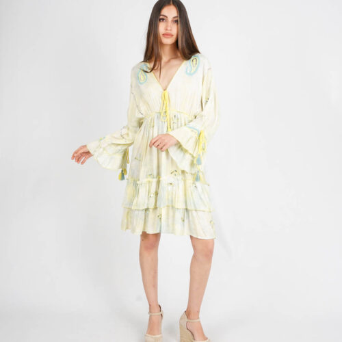 Vestido Corto Estampado Étnico Detalle Borla