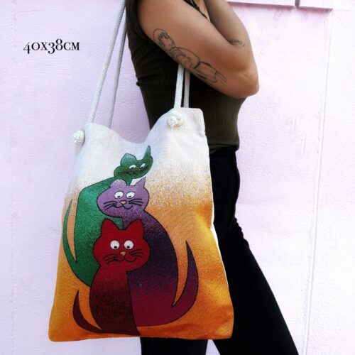 Bolso De Tela Turco Multicolor Gato