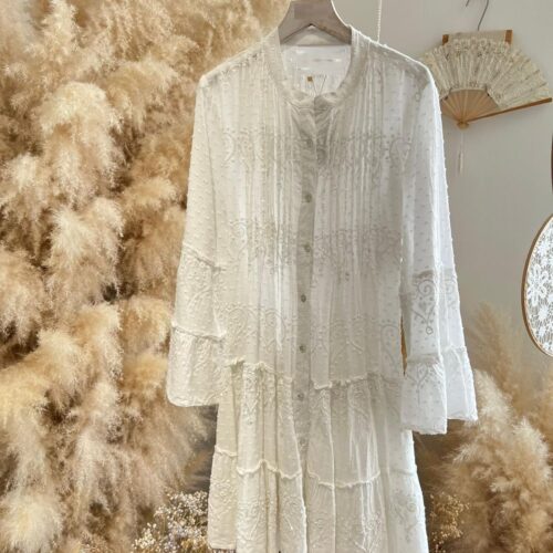 Vestido Camisero Plumeti Bordado Corto