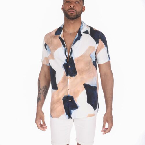 Camisa Hawaiana Azul claro Manga Corta  Estampada