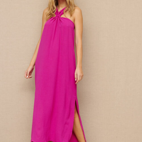 Vestido Largo Buganvilla Liso Tirantes Aberturas Laterales Bolsillos