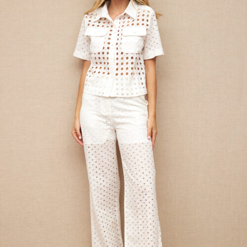 Pantalón Recto Blanco Calado