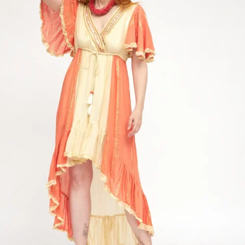 Vestido Hilo Metalizado Highlow Bordado