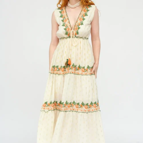 Vestido Largo Bordado Flores