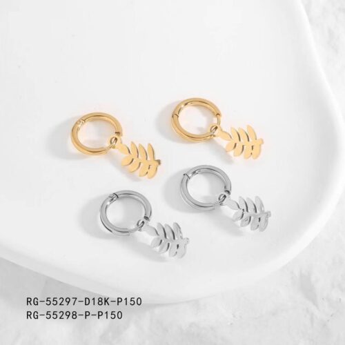 Pendientes Acero Circular Charm Hojas