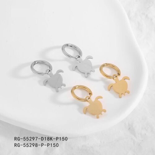 Pendientes Acero Circular Charm Tortuga de Mar