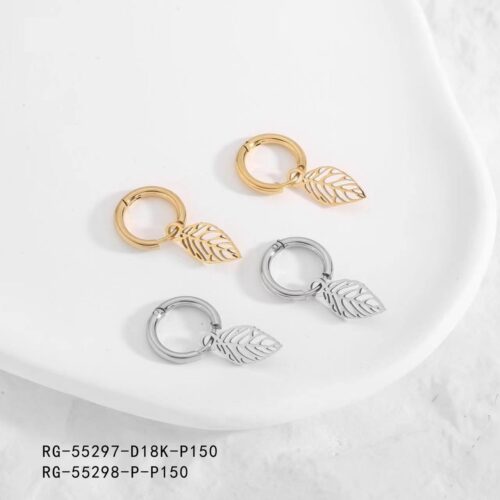 Pendientes Acero Circular Charm Hojas