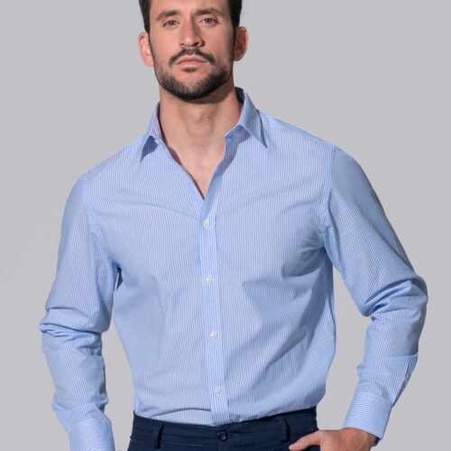 Camisa Rayas Hombre BERLIN - Cuello Sin Botones Yarn Dyed