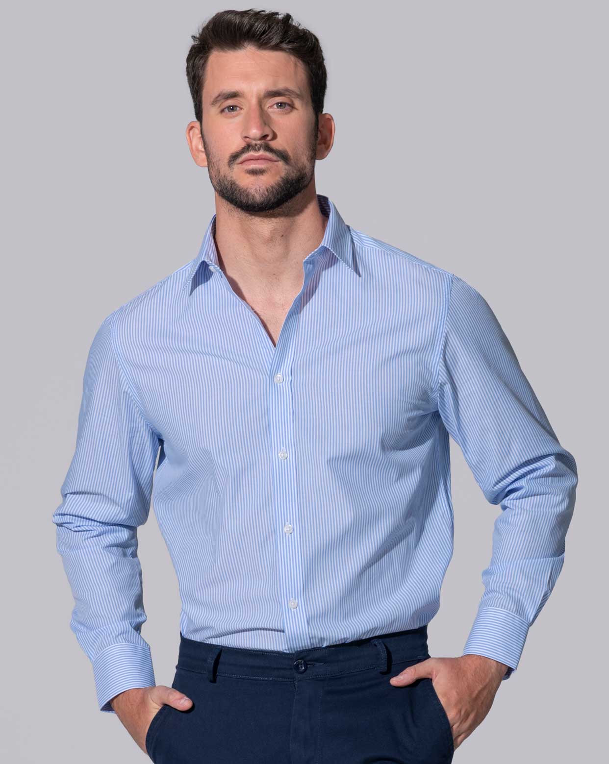 jhktshirt_shaberlin_0 Camisa Rayas Hombre BERLIN - Cuello Sin Botones Yarn Dyed - Imagen 1