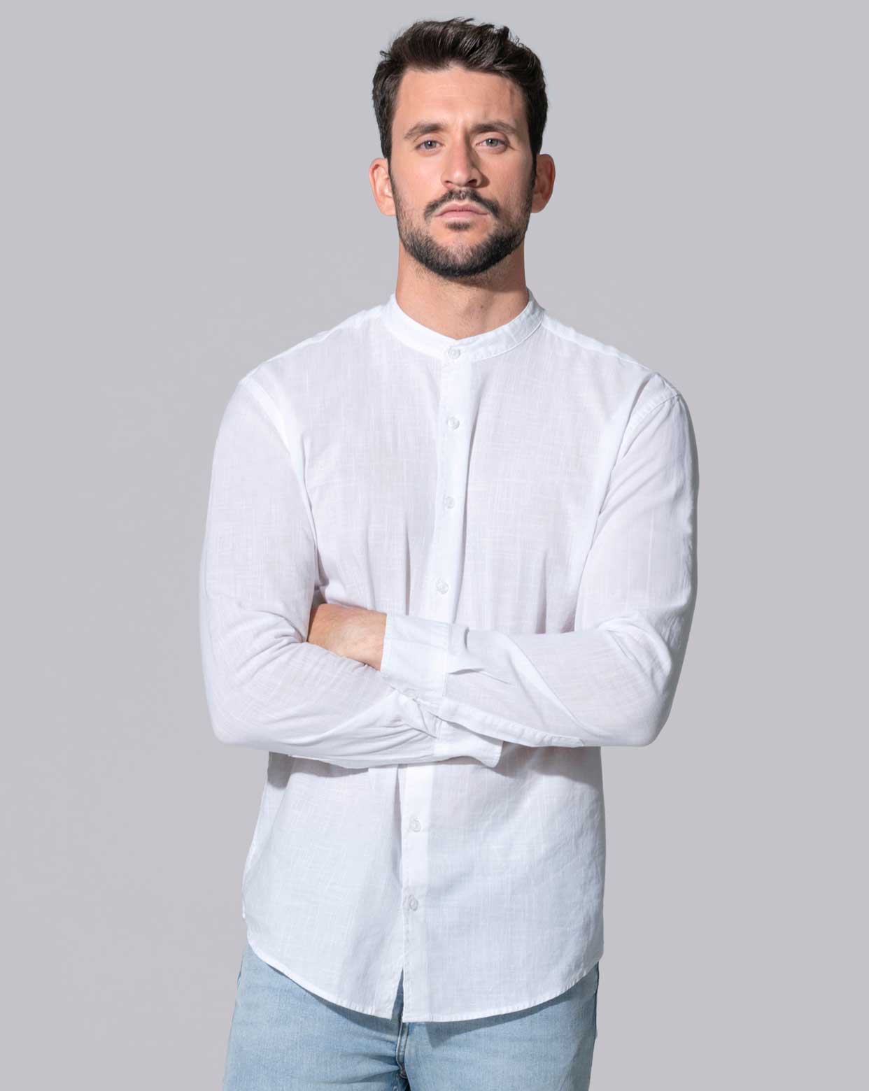 jhktshirt_shamahon_0 CAMISA MAHÓN manga larga cuello mao hombre laboral o Casual - Imagen 1