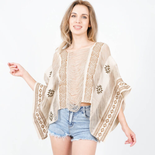 Poncho Manga Corta Caída Estampado Étnico