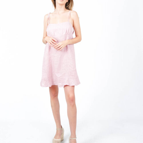 Vestido Corto Lino Tirante Fino Pecho Fruncido