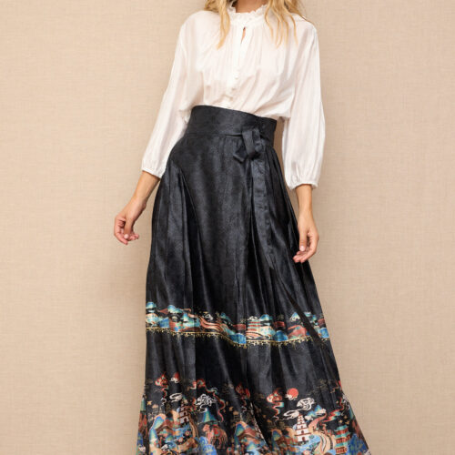 Falda Larga Negra Tradicional China Mamian  Diseño Cruzado