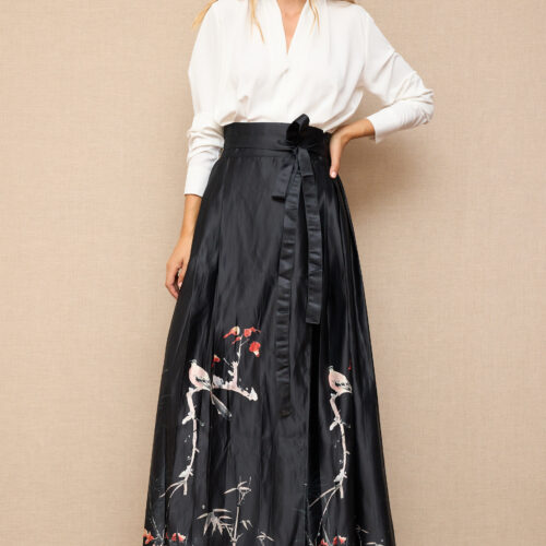 Falda Larga Negra Tradicional China Mamian  Diseño Cruzado