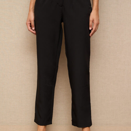 Pantalón Negro Recto Cintura Alta Bolsillos