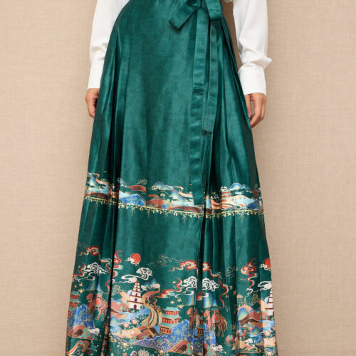 Falda Larga Verde Tradicional China Mamian  Diseño Cruzado