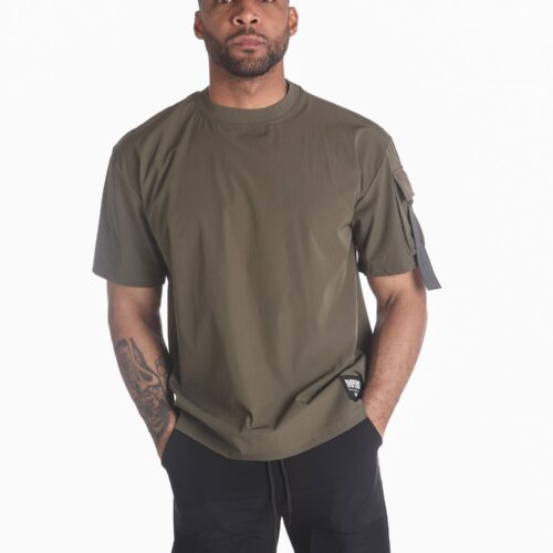 Camiseta Manga Corta Verde Militar Detalle Bolsillo Lateral