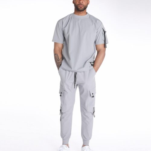 Camiseta Manga Corta Gris Detalle Bolsillo Lateral