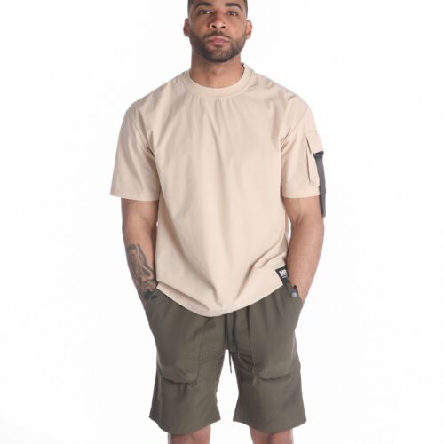 Camiseta Manga Corta Beige Detalle Bolsillo Lateral