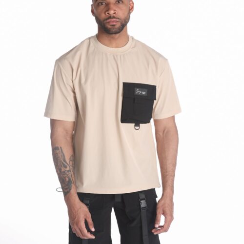 Camiseta Manga Corta Beige Detalle Bolsillo Lateral