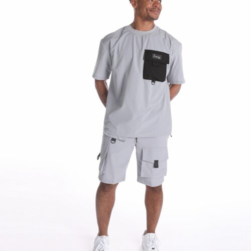 Camiseta Manga Corta Gris Detalle Bolsillo Lateral