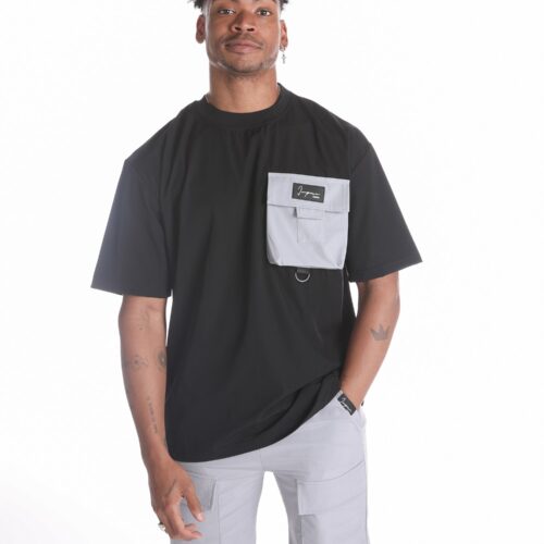 Camiseta Manga Corta Negra Detalle Bolsillo Lateral